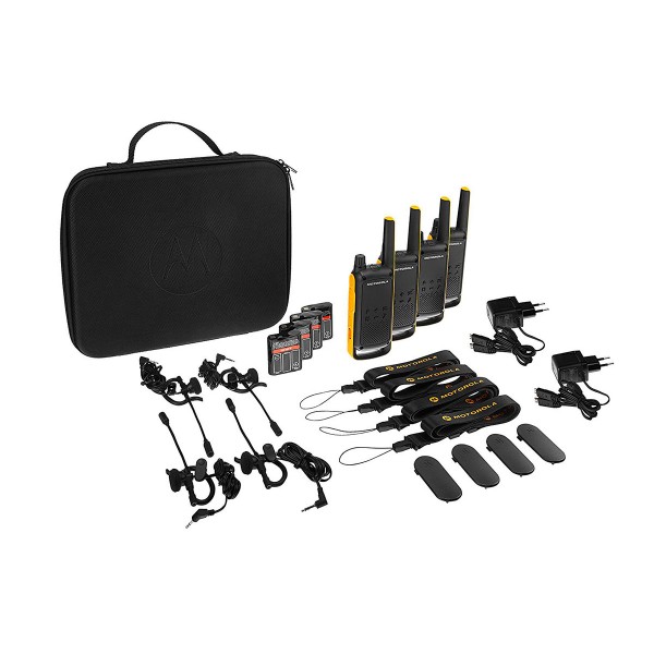 Motorola t82 extreme negro amarillo cuarteto walkie talkies 10km resistencia ipx4 linterna led 16 canales 121 códigos de privacidad